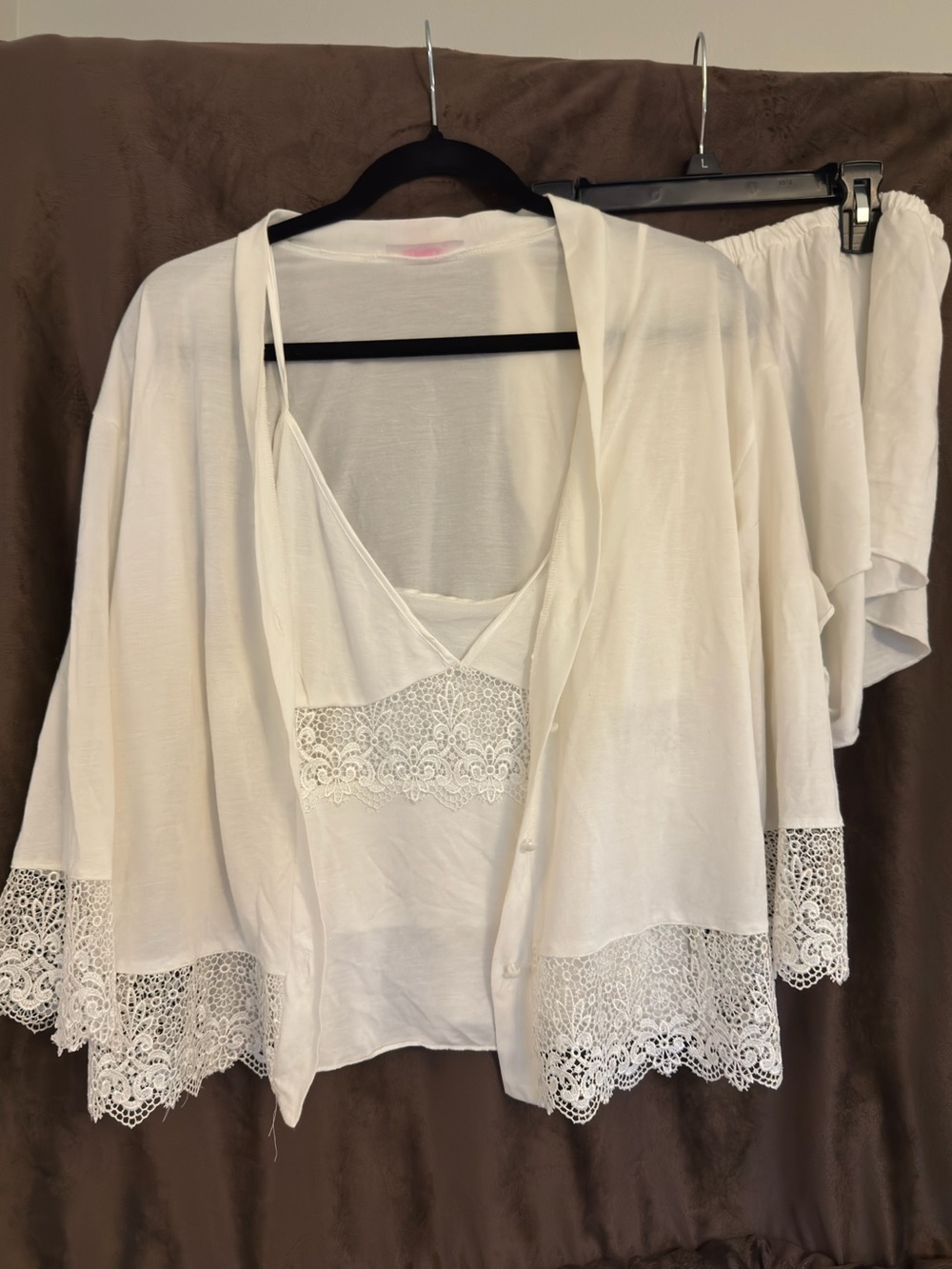 Women's White Lace-Trim 3-Piece Sleep Set — Elegant Pajama Set